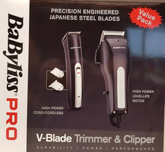 BaBylissPRO V-Blade Professional Trimmer & Clipper Set Japanese Steel Blades